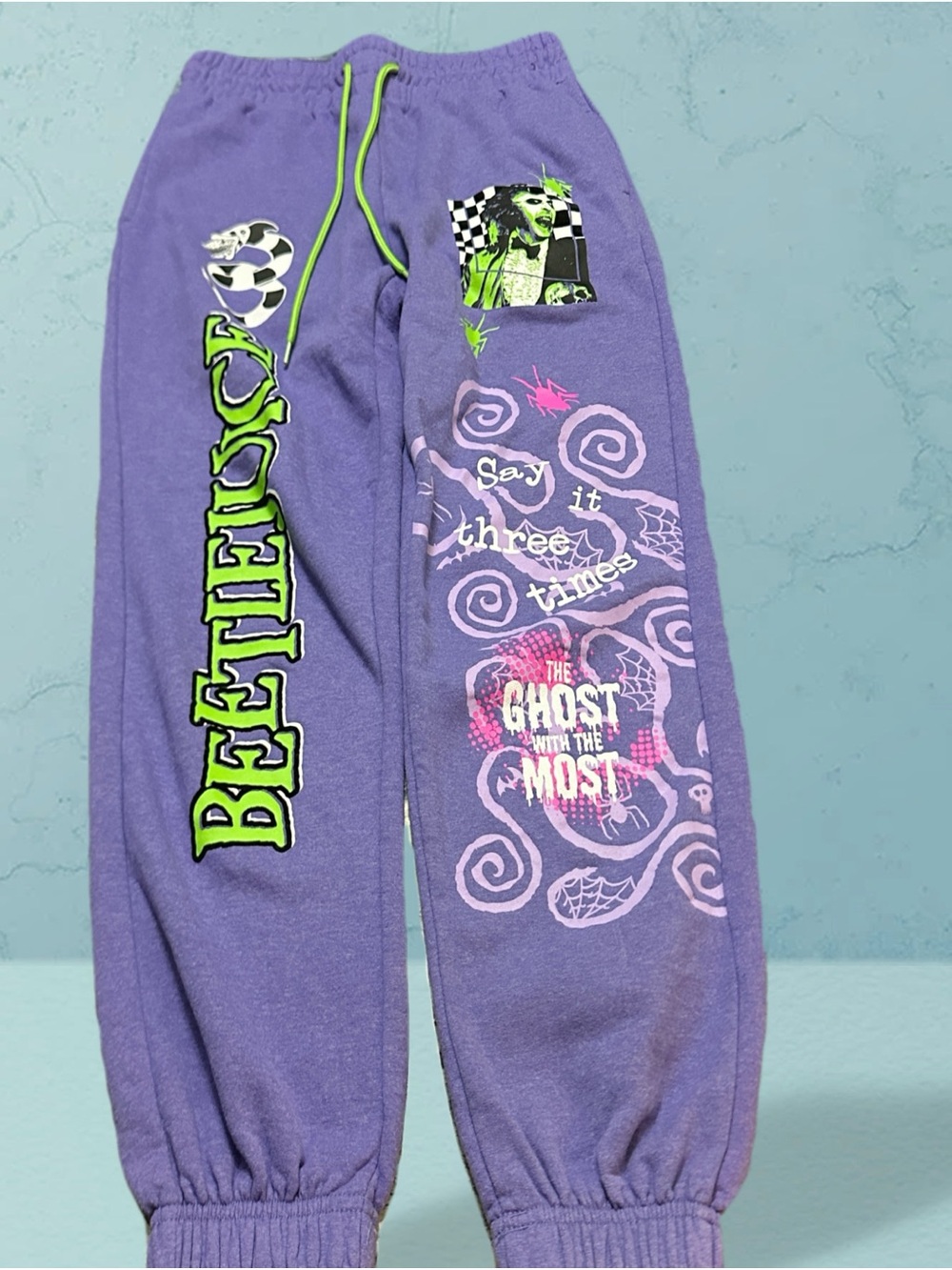 Beetlejuice Purple Graphic Joggers with Neon Accents XS